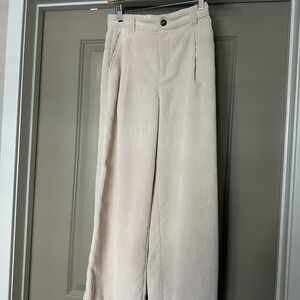 High-Waist Wide Leg Corduroy Pants - Cream